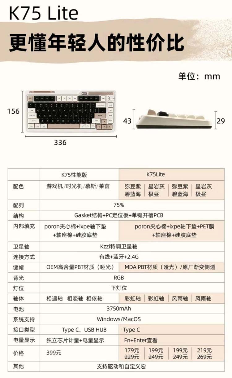 高性价比的复古匠心之作 珂芝K75 Lite三模机械键盘发布