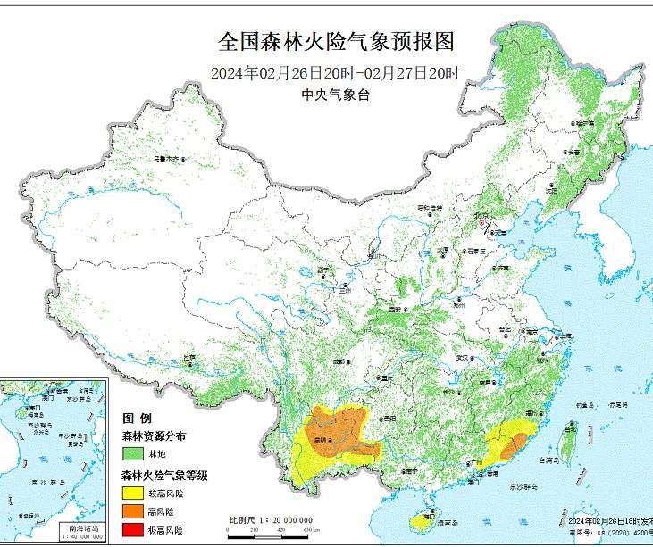 2024年2月27日森林火险气象预报：华南西南等部分地区防范森火