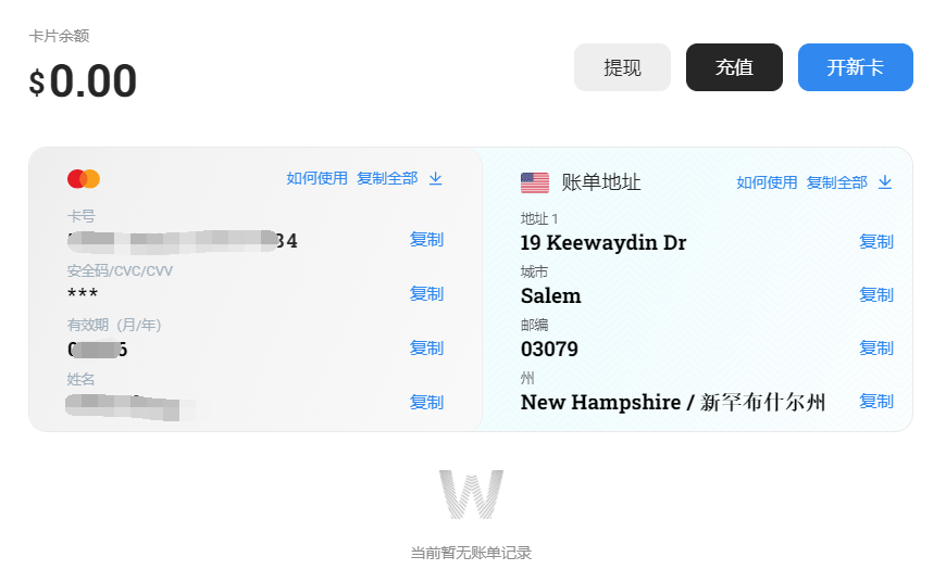 WildCard 信用卡信息