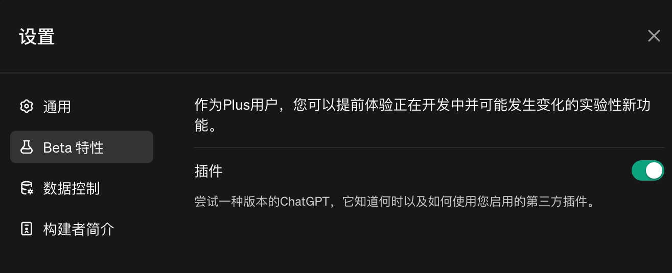 ChatGPT Plus settings plugin GPT 插件功能开启