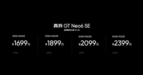 全球首发6000尼特无双屏！真我GT Neo6 SE发布：1699元起