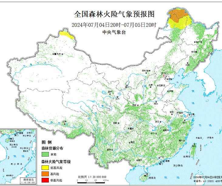2024年7月5日森林火险气象预报：黑龙江新疆的部分地区森林火险气象等级较高