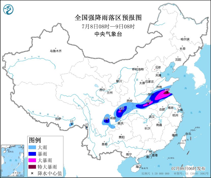 四川盆地河南山东遭遇强降雨 江南华南持续高温炙烤