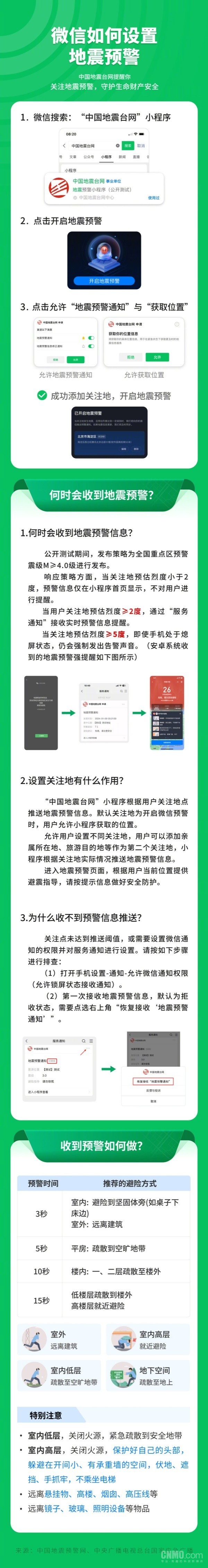 “全国地震预警”微信小程序上线！简单三步开启通知