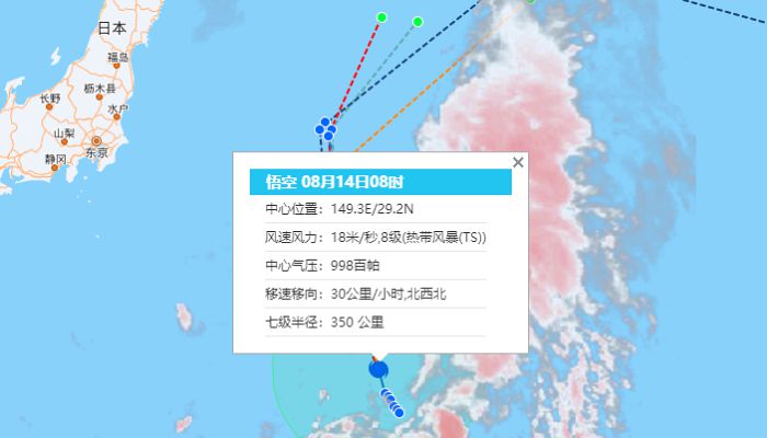 8号台风“悟空”最新消息 悟空向北偏西方向移动