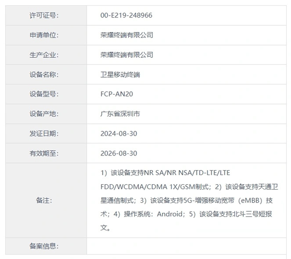 荣耀Magic V3双卫星版入网：支持天通卫星通信、北斗三号短报文