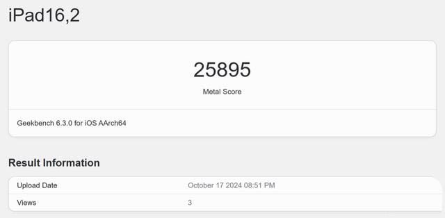 苹果 iPad mini 7 平板 Geekbench 6 跑分曝光: 单核 2808 多核 6869