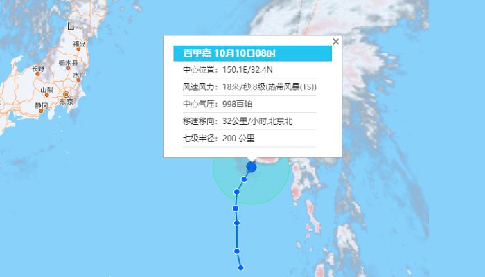 19号台风百里嘉10月10日最新路径情况：位于西北太平洋洋面