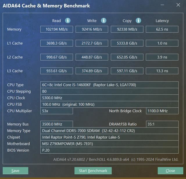 光威神武RGB DDR5 7000 32GB评测:助14600KF超8000延迟降至51ns