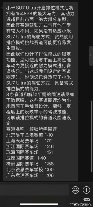 小米客服回应SU7 Ultra马力限制，保障新手安全赛道体验