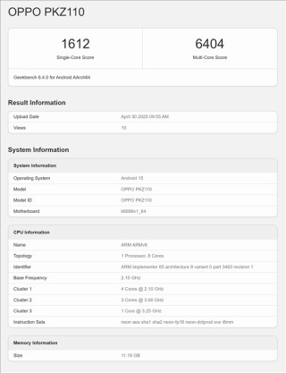 OPPO Reno 14 Pro搭载联发科天玾8400处理器，跑分性能曝光