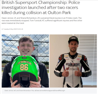 英国超级摩托车锦标赛发生严重车祸，11车相撞造成2死6伤悲剧